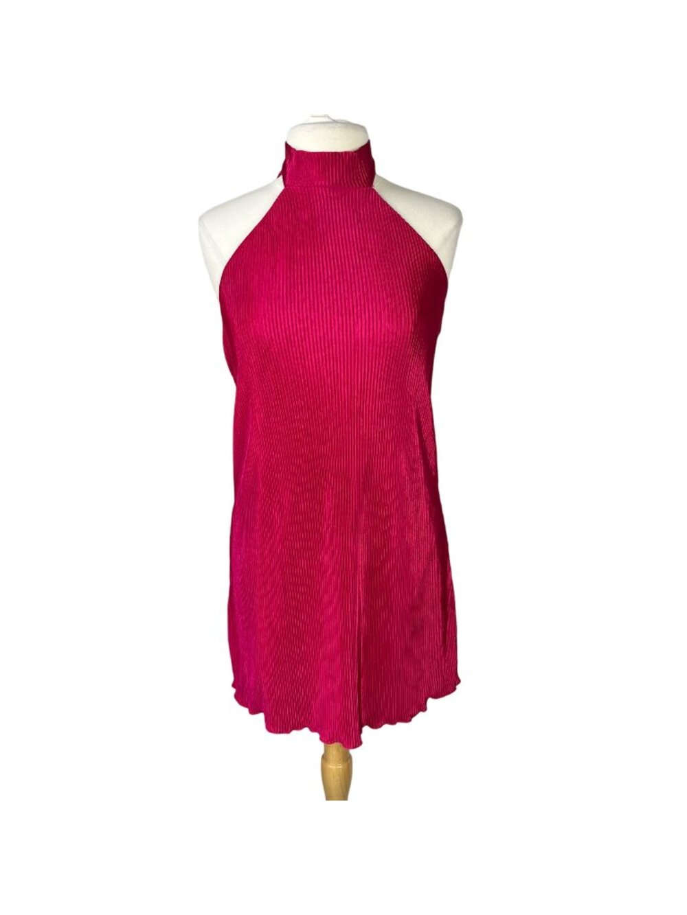 Rolla Coster Halter Dress Small Pink‎ New Lined Textured Tie Neck Short